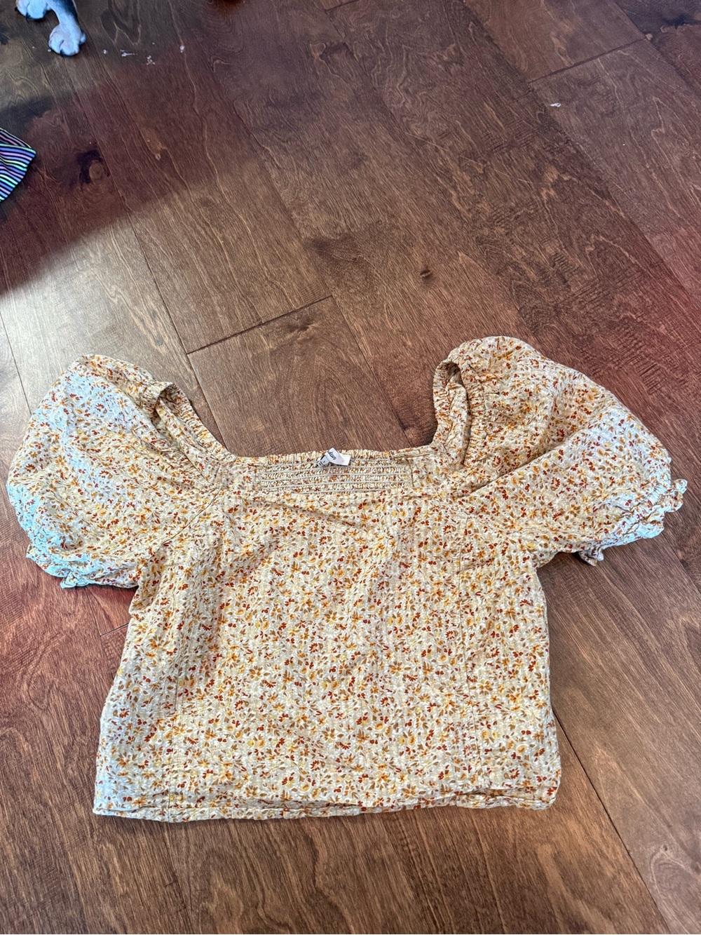 Madewell Smocked Square-Neck Puff Sleeve Top - Yellow Floral